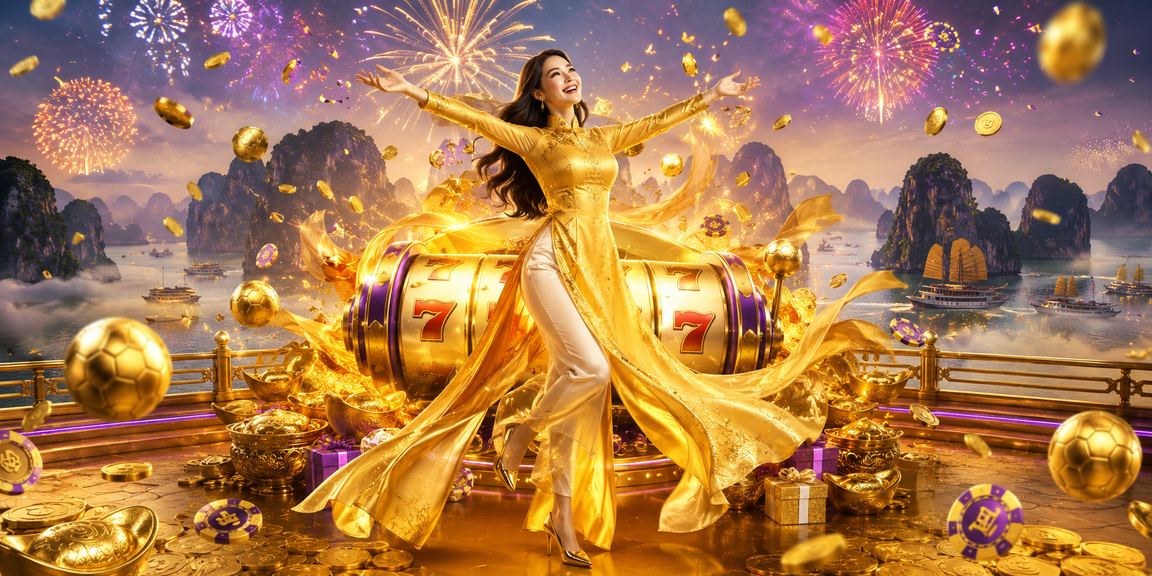 Người phụ nữ mặc áo dài tại Hạ Long Bay chơi slot game trên điện thoại